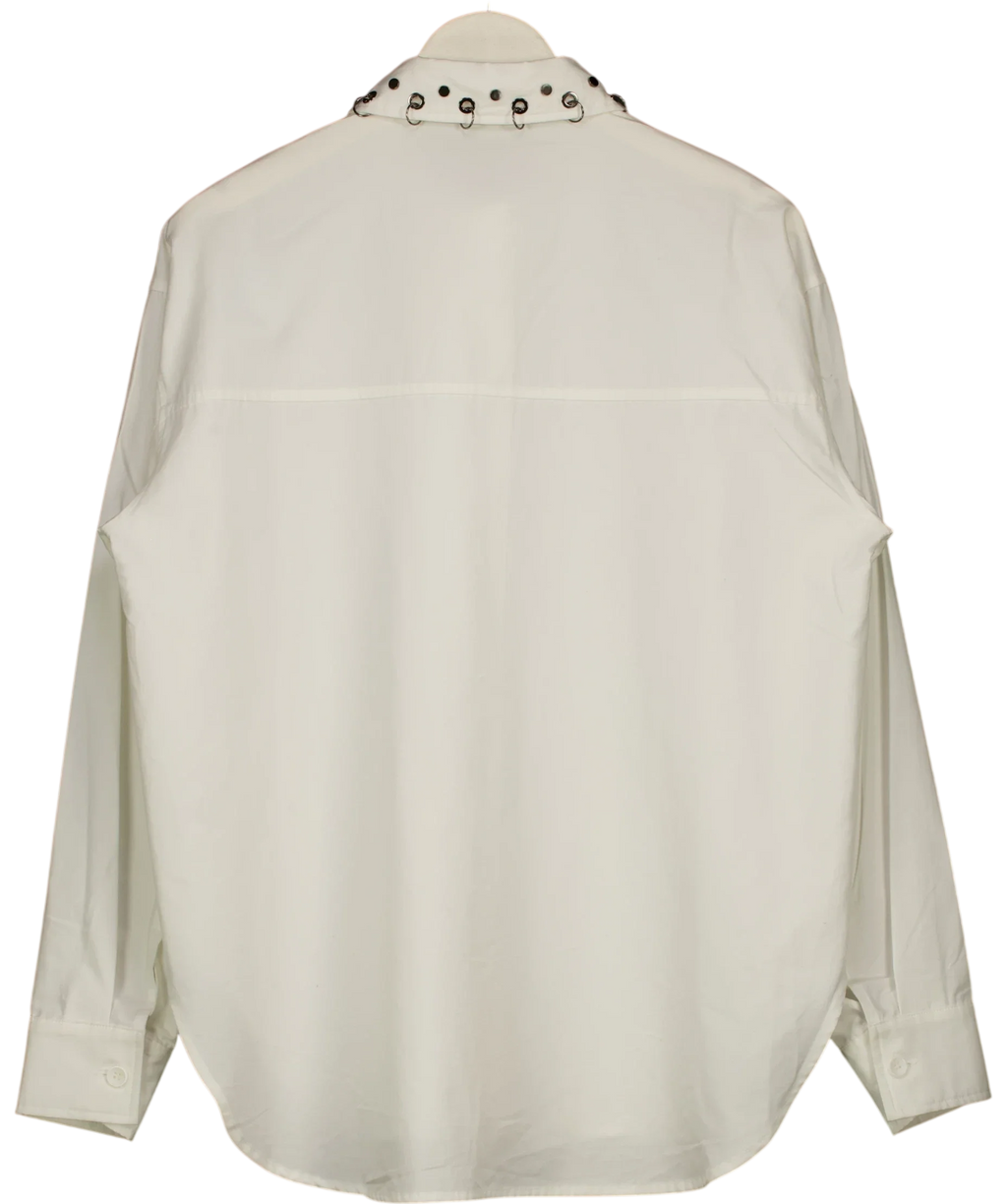 Ghospell White relaxed-fit white shirt with metal eyelets and rings along the collar, size UK M — back