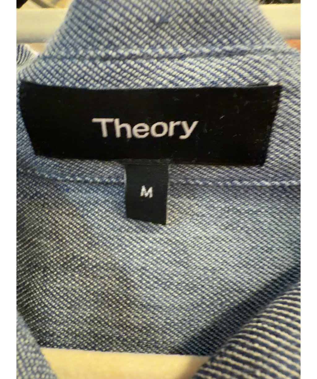 Theory Blue Cropped Shirt in Fluid Linen, size UK M — detail