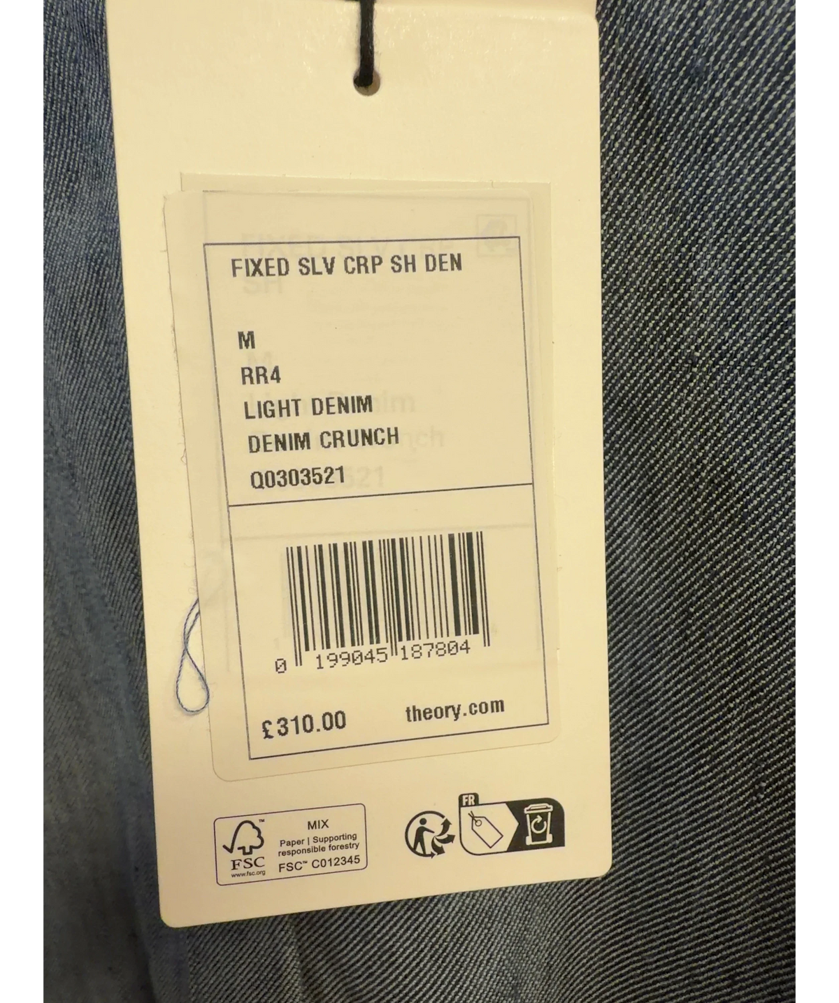 Theory Blue Cropped Shirt in Fluid Linen, size UK M — label