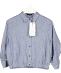 Theory Blue Cropped Shirt in Fluid Linen, size UK M — front