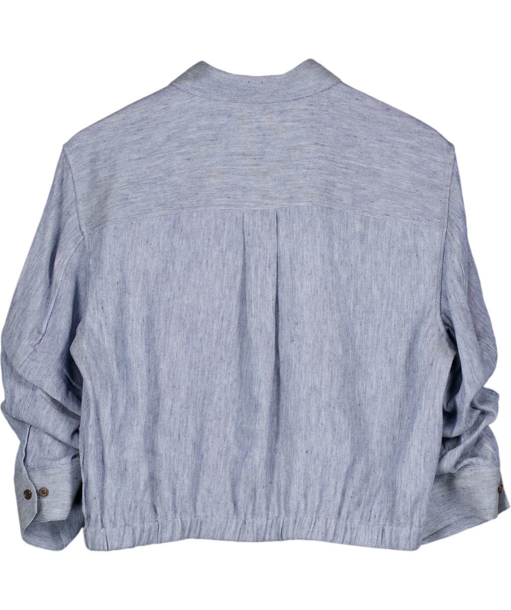 Theory Blue Cropped Shirt in Fluid Linen, size UK M — back