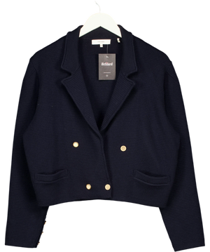 FRAME Navy Blue 100% wool "The Cruise" cardigan with gold button detail UK M
