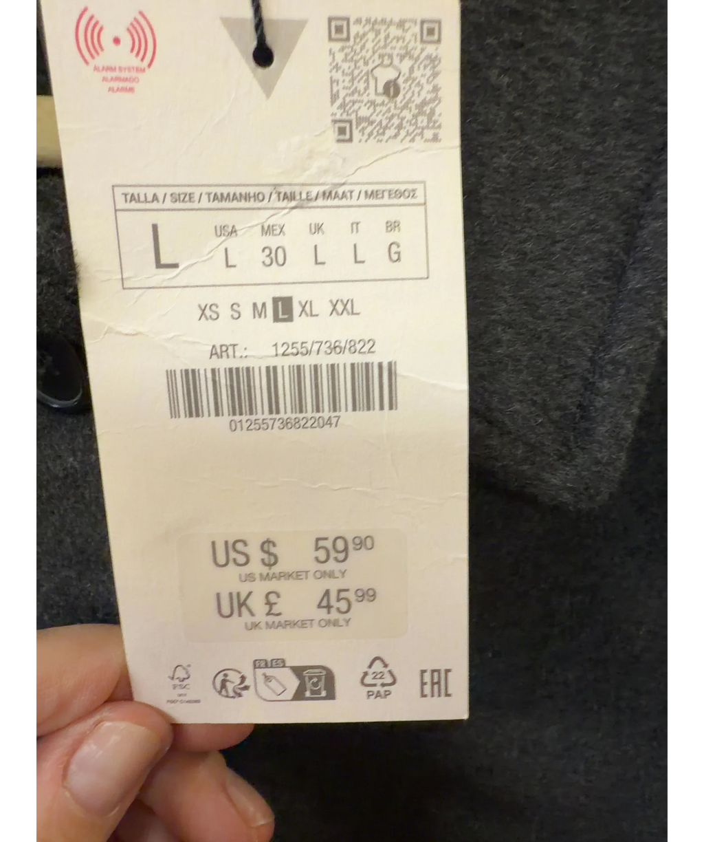 ZARA dark grey Colour, size UK L — care label