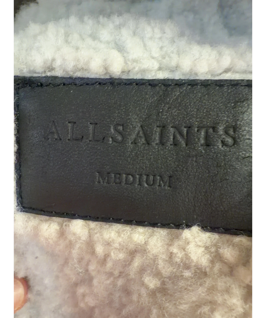 ALLSAINTS Black HAWLEY SHEARLING, size UK M — care label