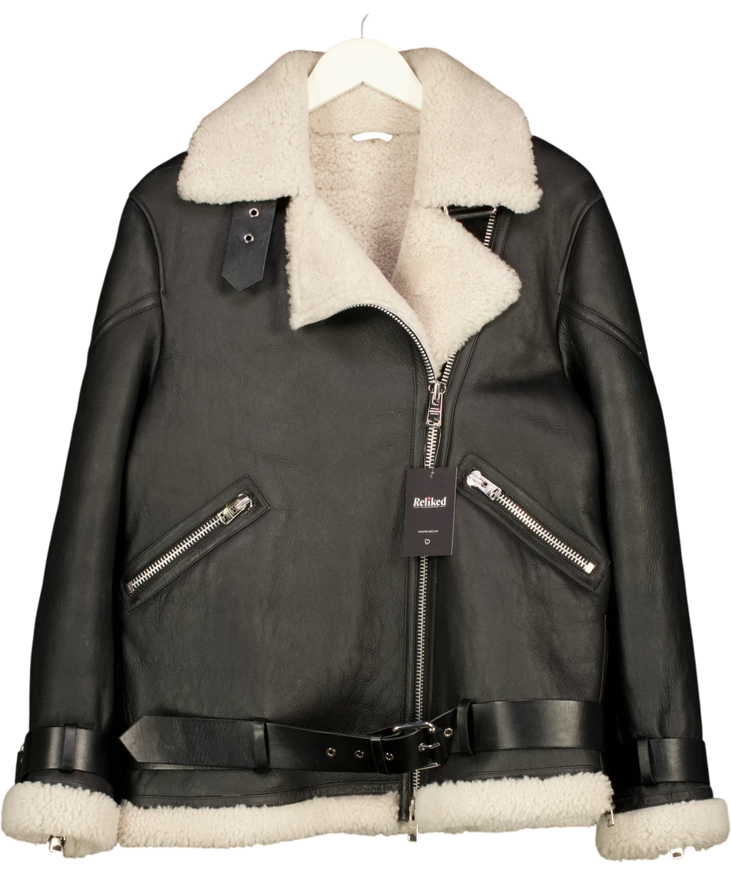 ALLSAINTS Black HAWLEY SHEARLING, size UK M — front