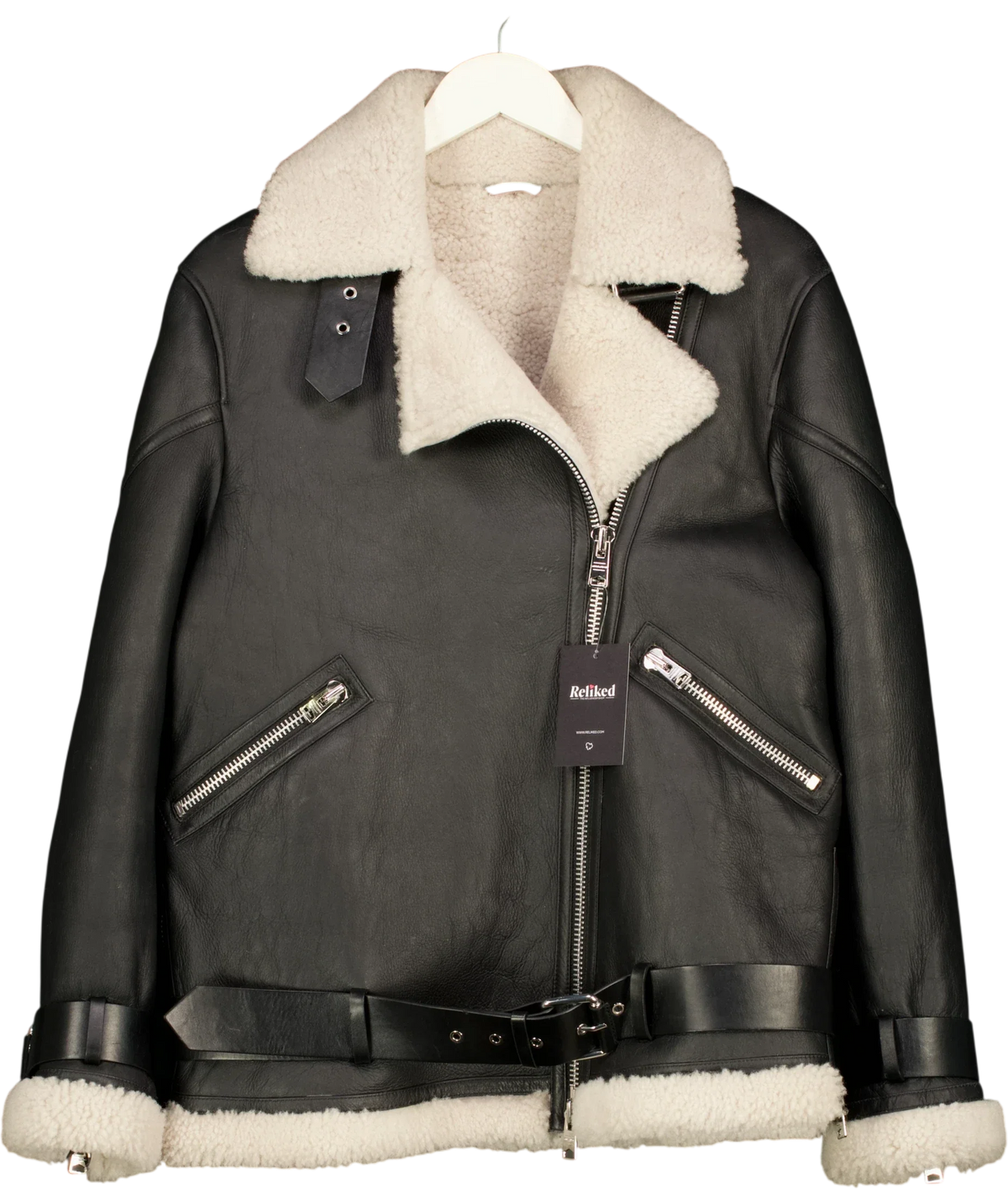 ALLSAINTS Black HAWLEY SHEARLING, size UK M — front