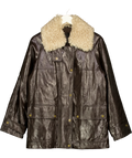 ZARA Brown ZW Collection Faux Fur Collar Jacket, size UK S — front