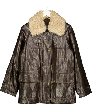 Zara ZW Collection Faux Fur Collar Jacket Brown Cream UK S