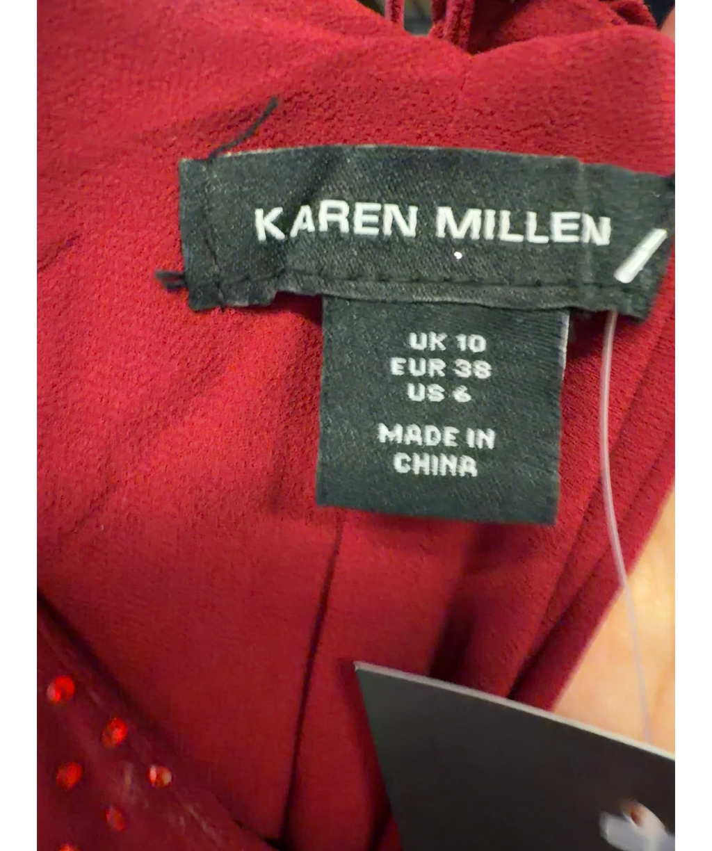 KAREN MILLEN Red embellished maxi slip dress, size UK 10 — detail