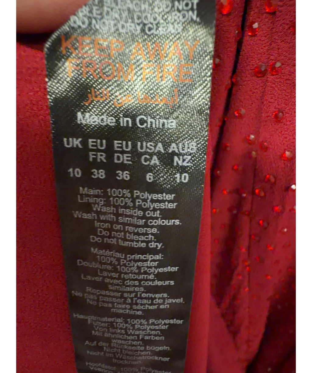 KAREN MILLEN Red embellished maxi slip dress, size UK 10 — label