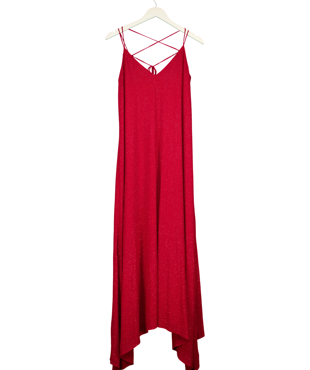 KAREN MILLEN Red embellished maxi slip dress, size UK 10 — front