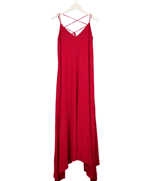 Karen Millen All Over Embellished Georgette Strappy Woven Maxi Dress Red UK 10