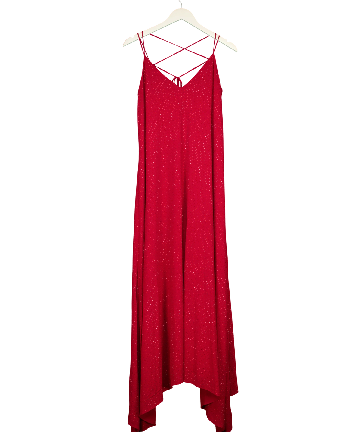 KAREN MILLEN Red embellished maxi slip dress, size UK 10 — front