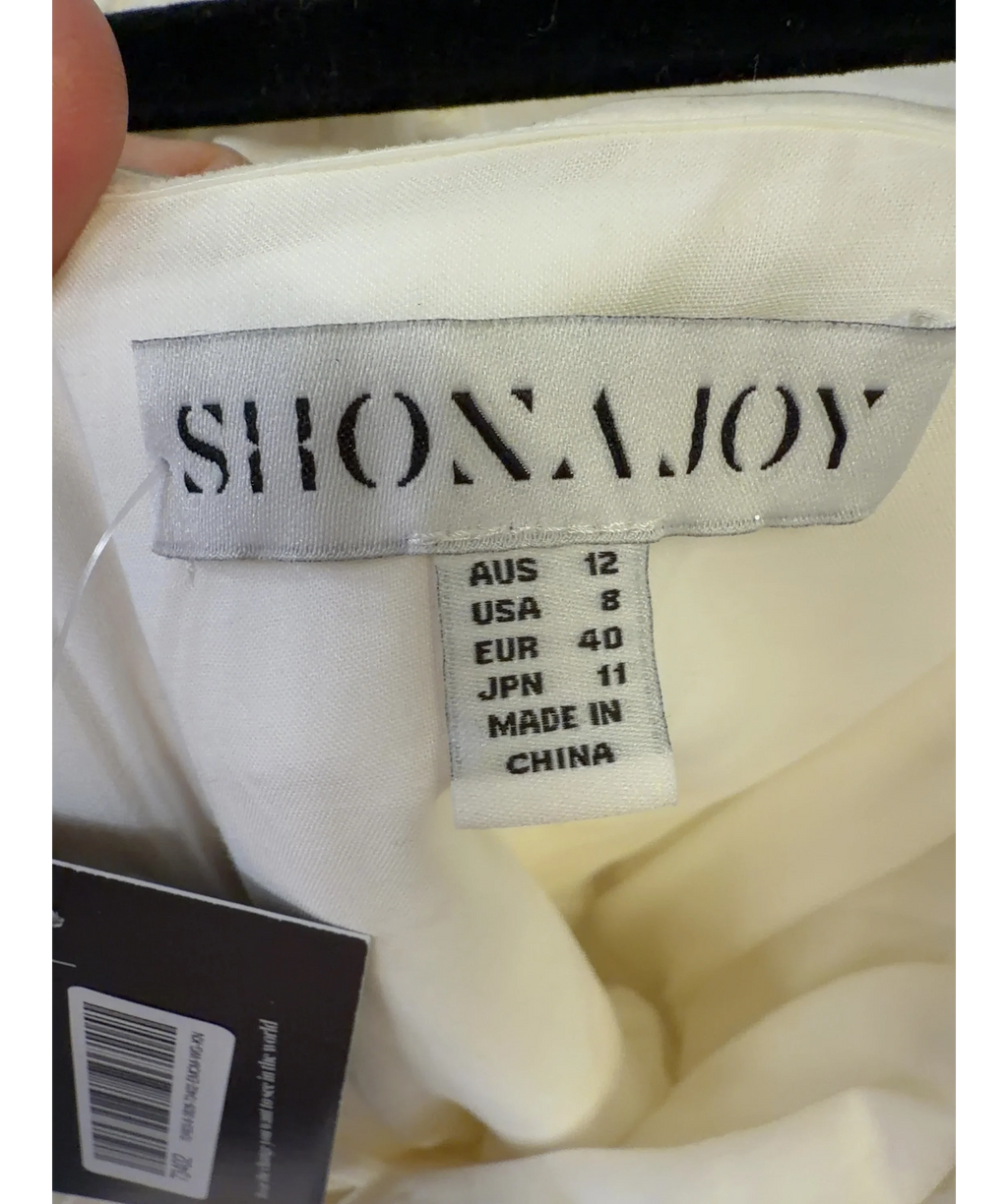 Shona Joy White Off-Shoulder Draped Bubble Mini Dress, size UK 12 — detail