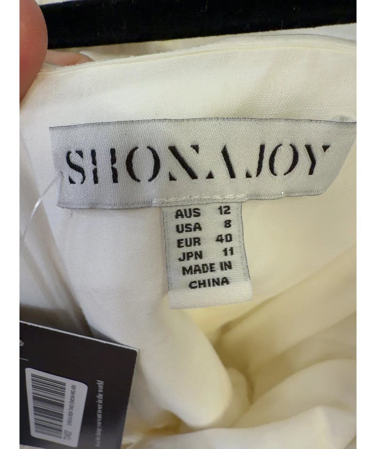 Shona Joy White Off-Shoulder Draped Bubble Mini Dress, size UK 12 — detail