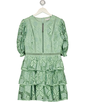 True Decadence Sage Green Lace Tiered Mini Dress UK 12
