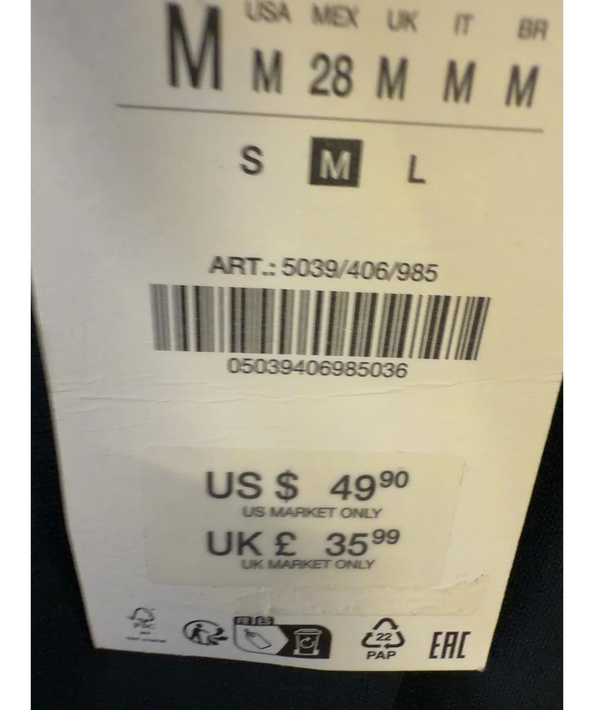 ZARA Black Colour, size UK M — label