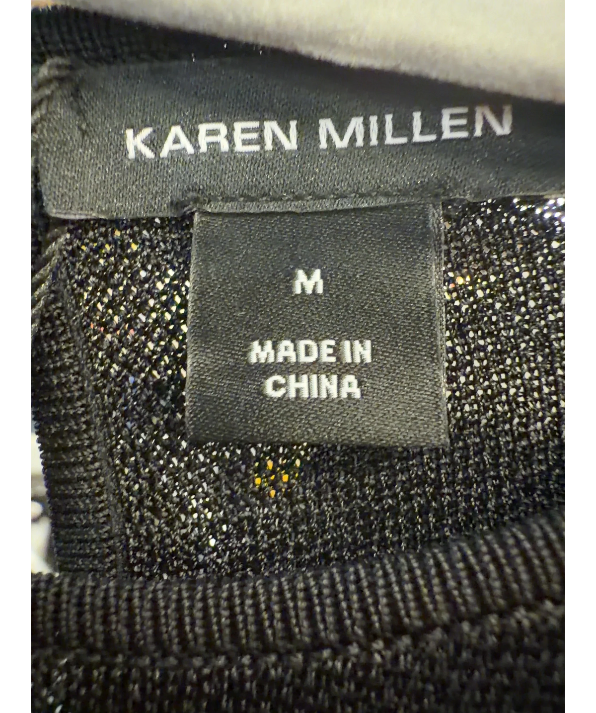 KAREN MILLEN Black Viscose Blend Slinky Sheer Lace Detail Asymmetric Knit Maxi/Midi Dress, size UK M — care label
