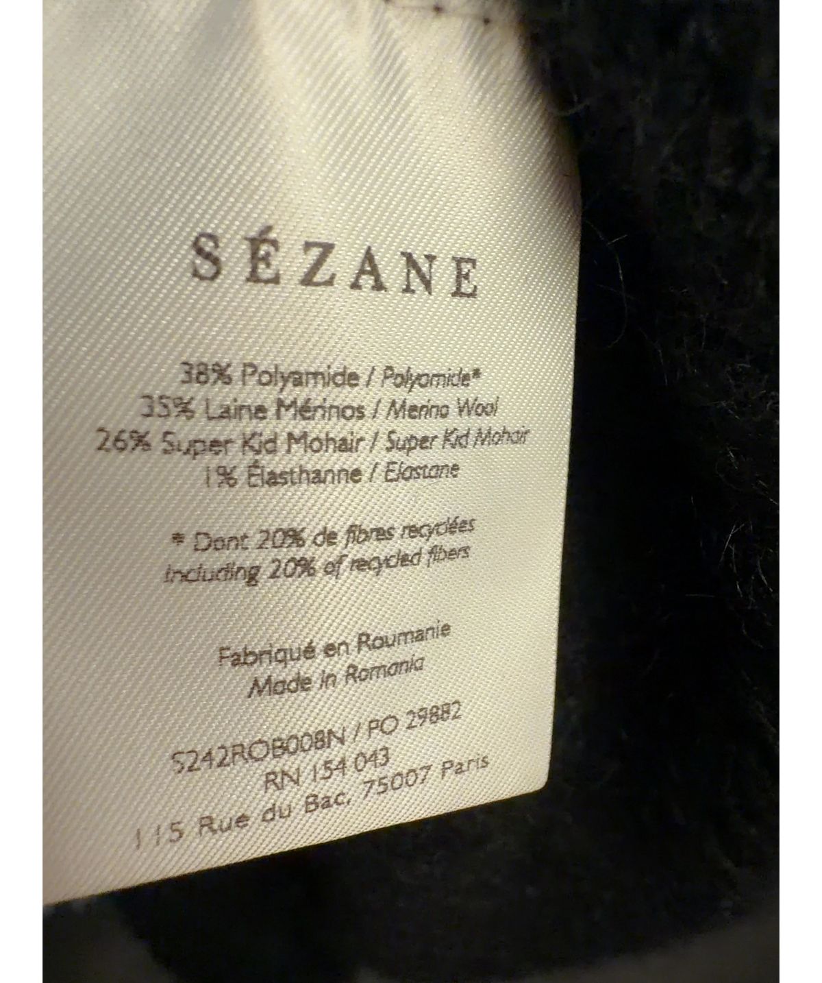 Sézane Black Colour, size UK M — label