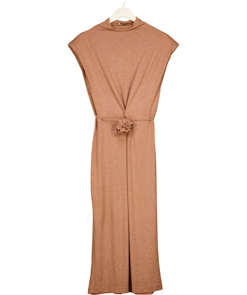 MEJI Nude shimmer midi dress, size UK S — front