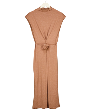 Meji  Nude Flower detail Shimmer Midi Dress UK S