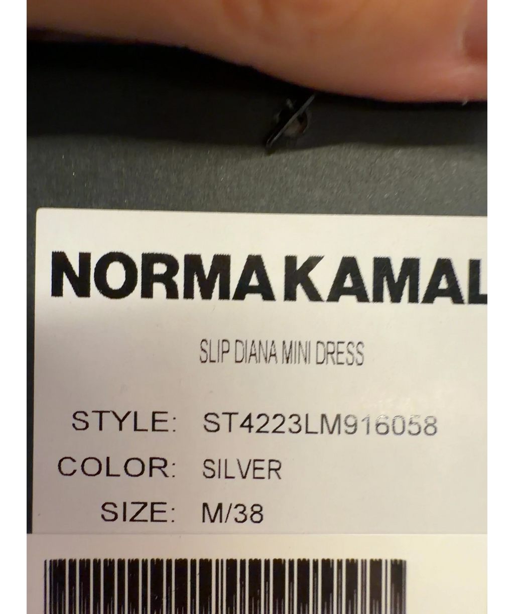 Norma Kamali silver SLIP DIANA MINI DRESS, size UK M — label