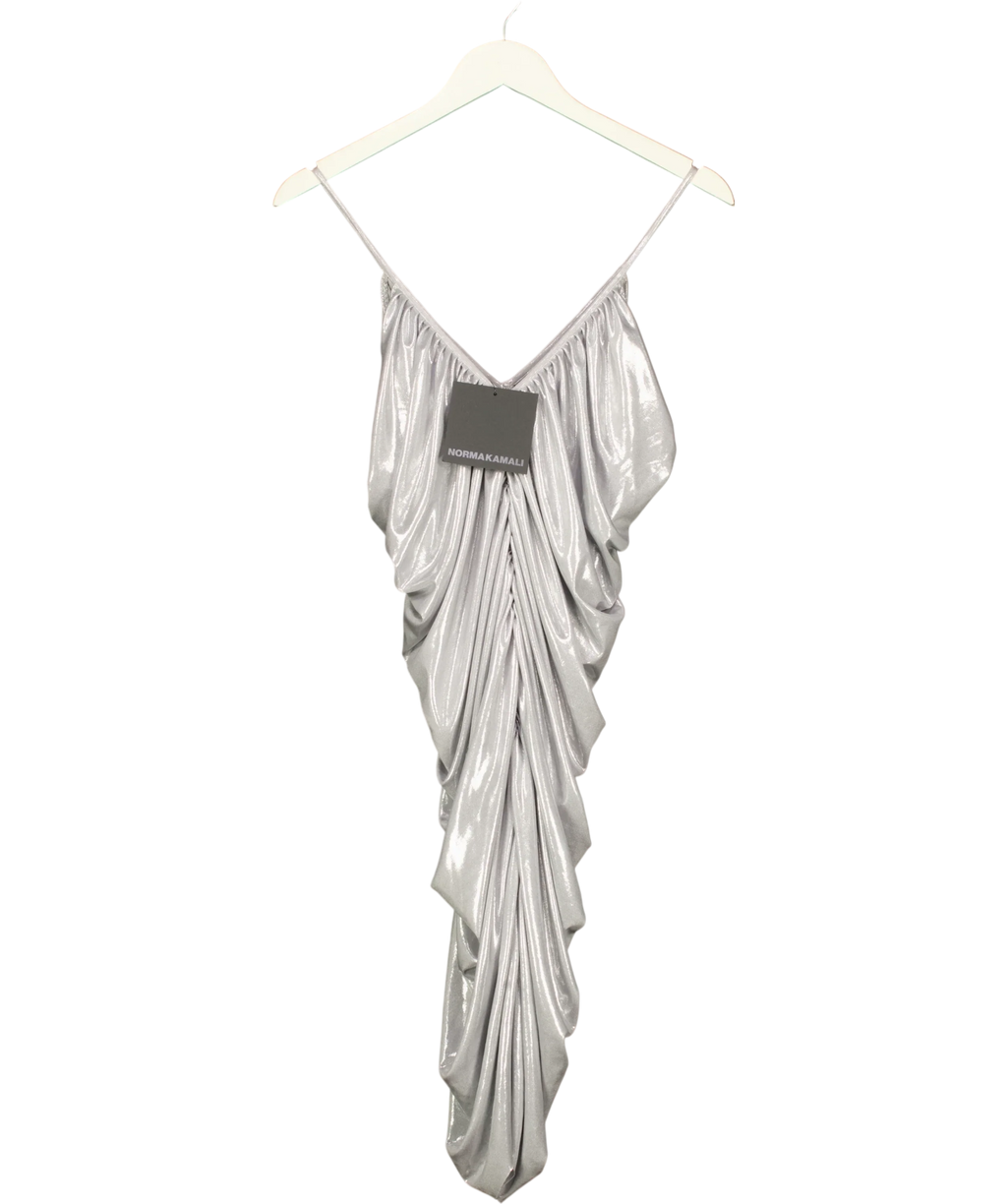 Norma Kamali silver SLIP DIANA MINI DRESS, size UK M — front