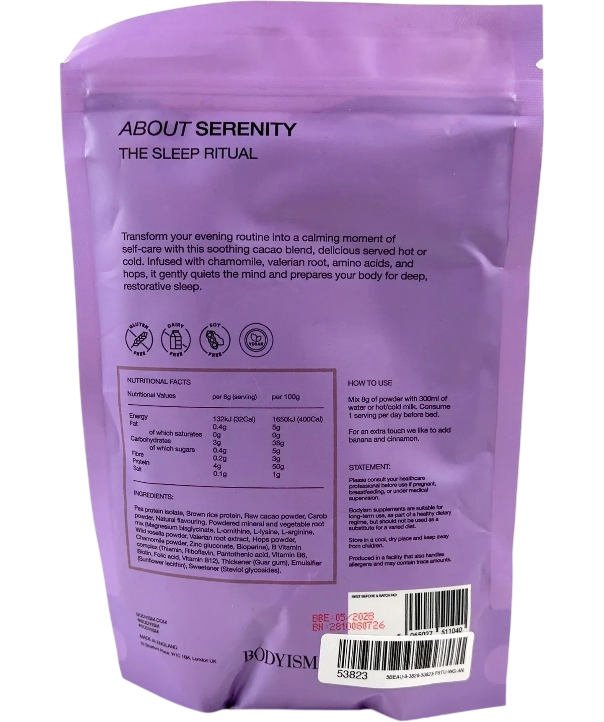 BODYISM sleep Pure Serenity (Serenity: The Sleep Ritual), size 200g — back