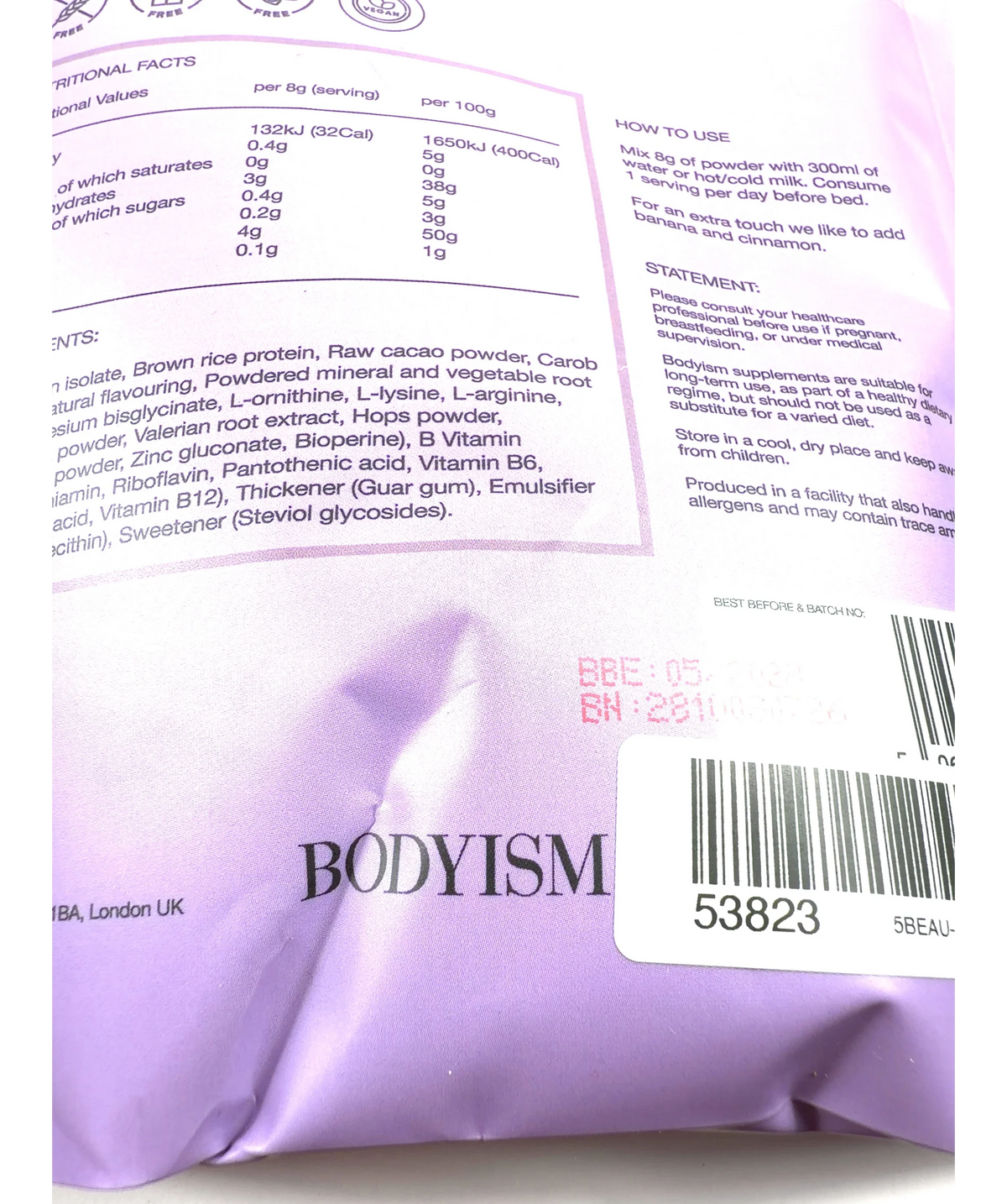 BODYISM sleep Pure Serenity (Serenity: The Sleep Ritual), size 200g — label