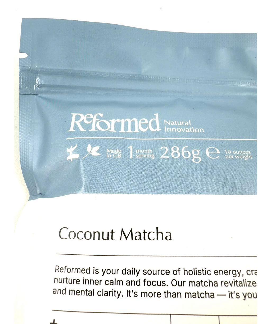 Reformed coconut matcha Coconut Matcha 286g supplement pouch, size 286g — care label