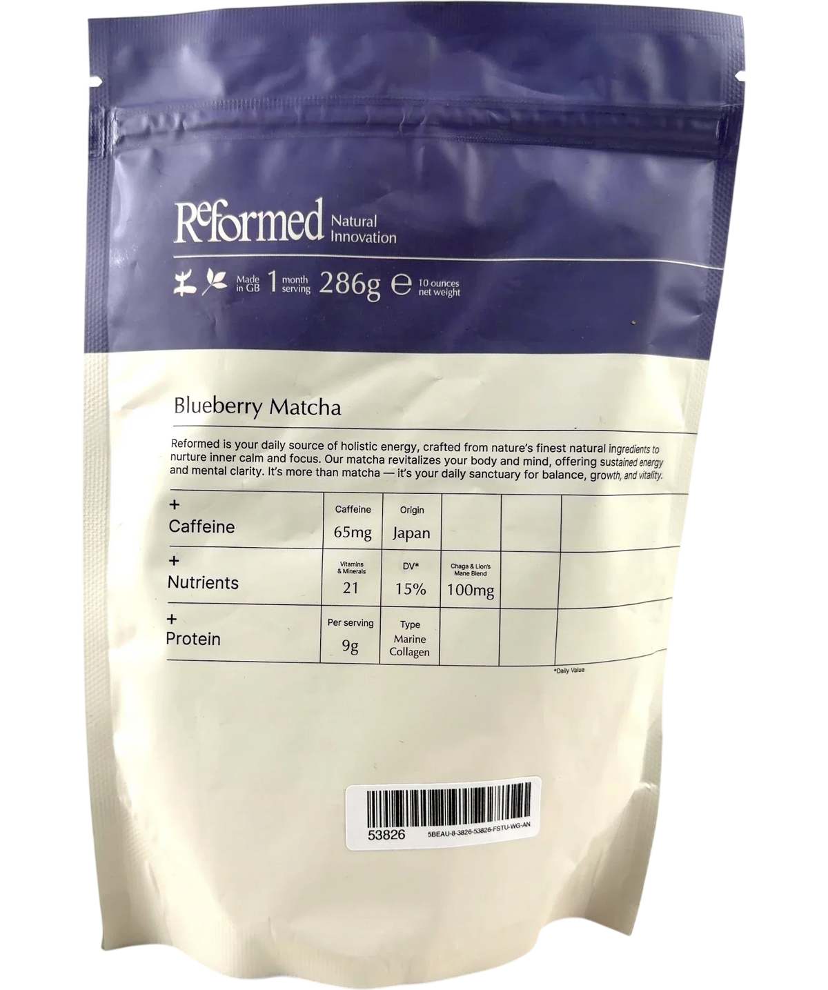 ReFormed blueberry macha Blueberry Matcha, size 286g — front