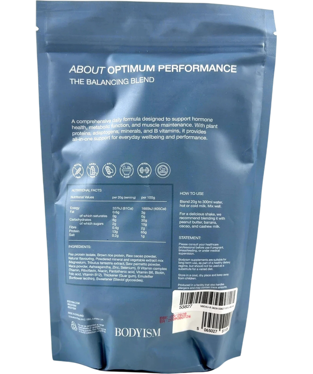 BODYISM Caramel Chocolate OPTIMUM PERFORMANCE, size 500g — back