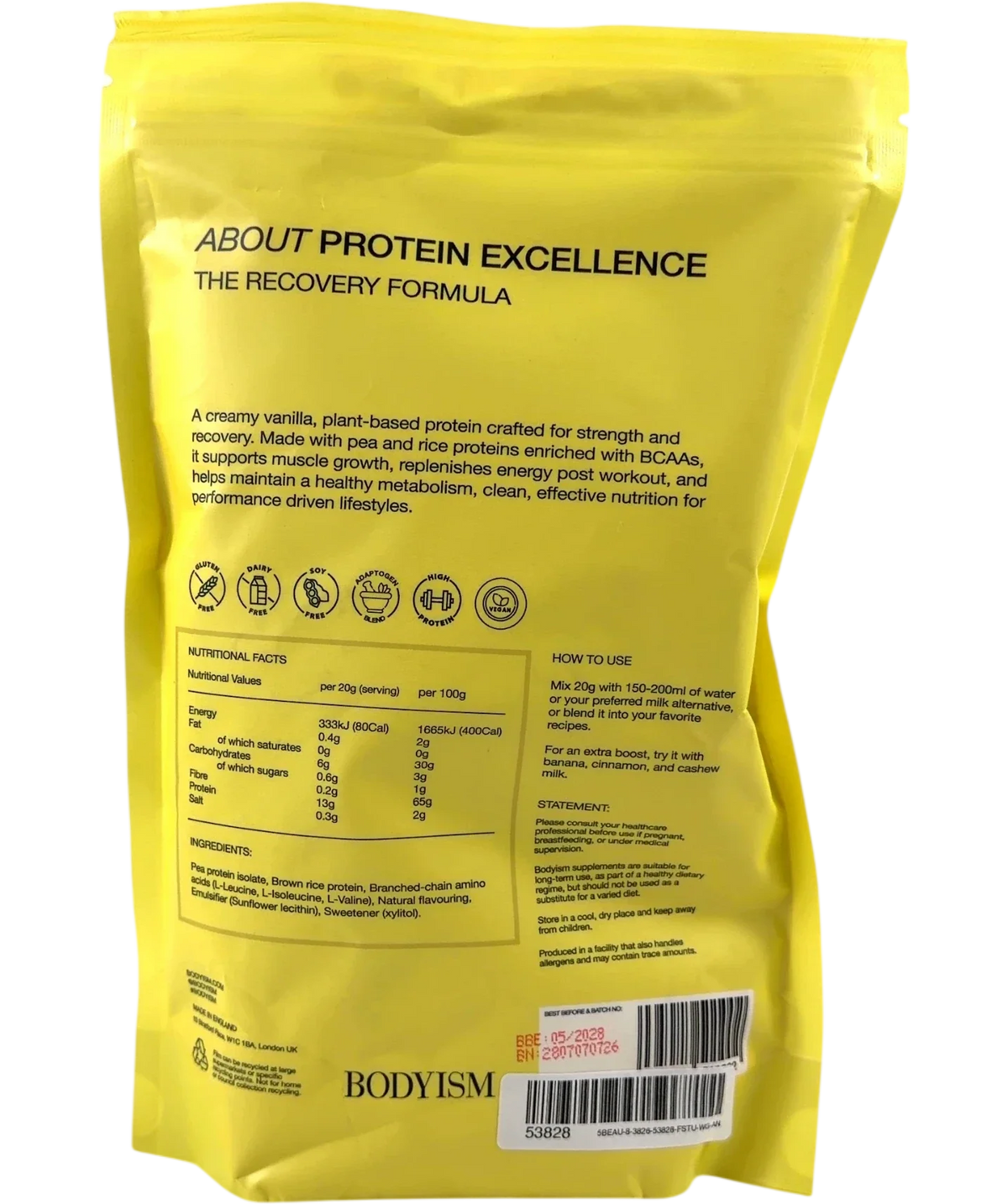 BODYISM FRENCH VANILLA PROTEIN EXCELLENCE, size 500g — back