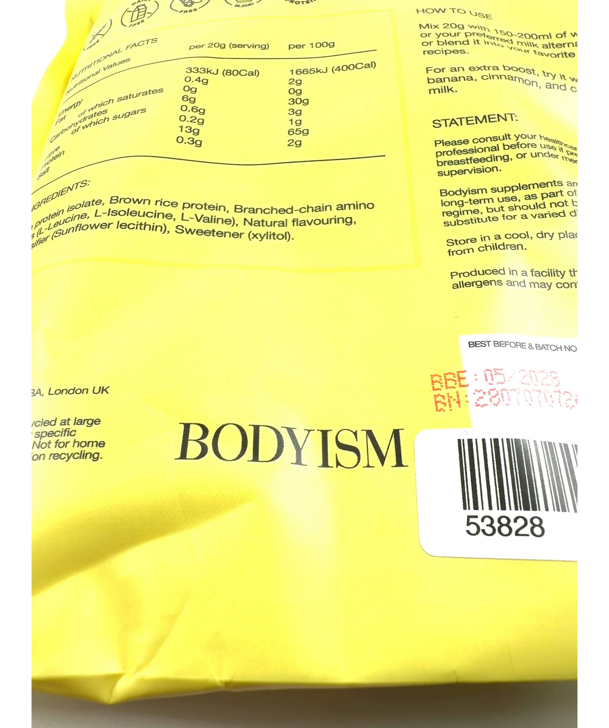 BODYISM FRENCH VANILLA PROTEIN EXCELLENCE, size 500g — label