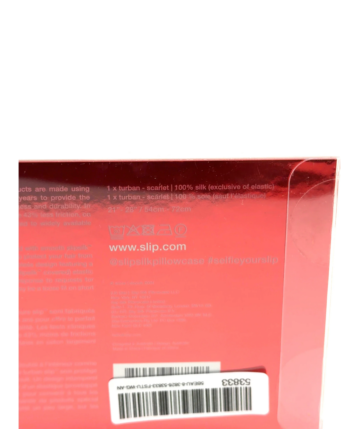 Slip scarlet Pure Silk Turban — care label
