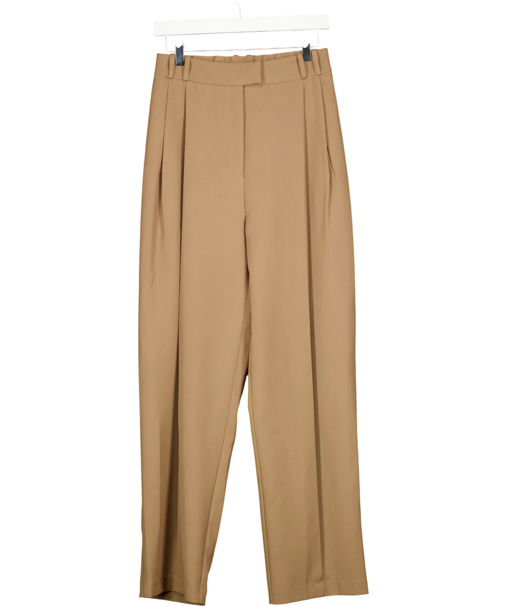 Re Ona camel Beige Pleated Wide Leg Tailored Trousers, size UK XS — front