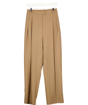 Re Ona Beige Pleated Wide Leg Tailored Trousers UK XS