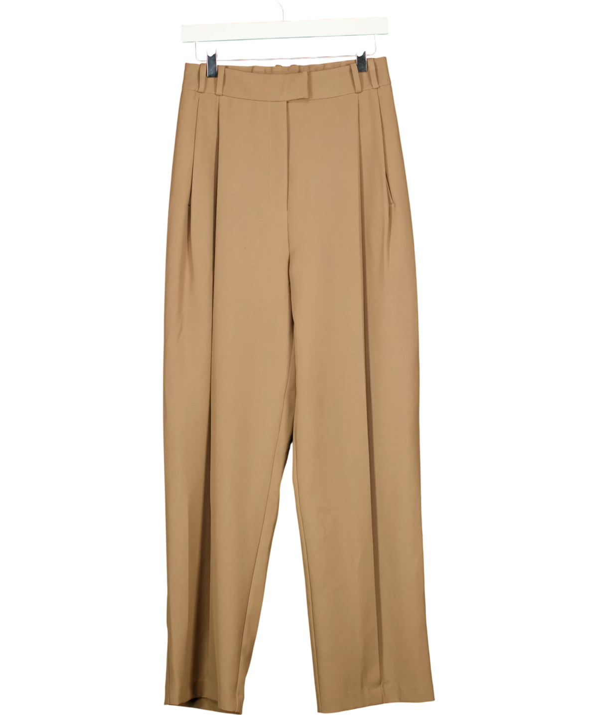 Re Ona camel Beige Pleated Wide Leg Tailored Trousers, size UK XS — front