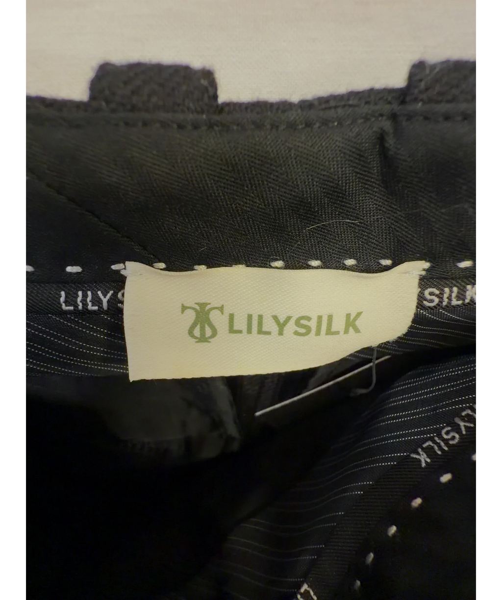 LILYSILK Black Silk-Wool Pleated Wide-Leg Trousers, size UK 6 — detail