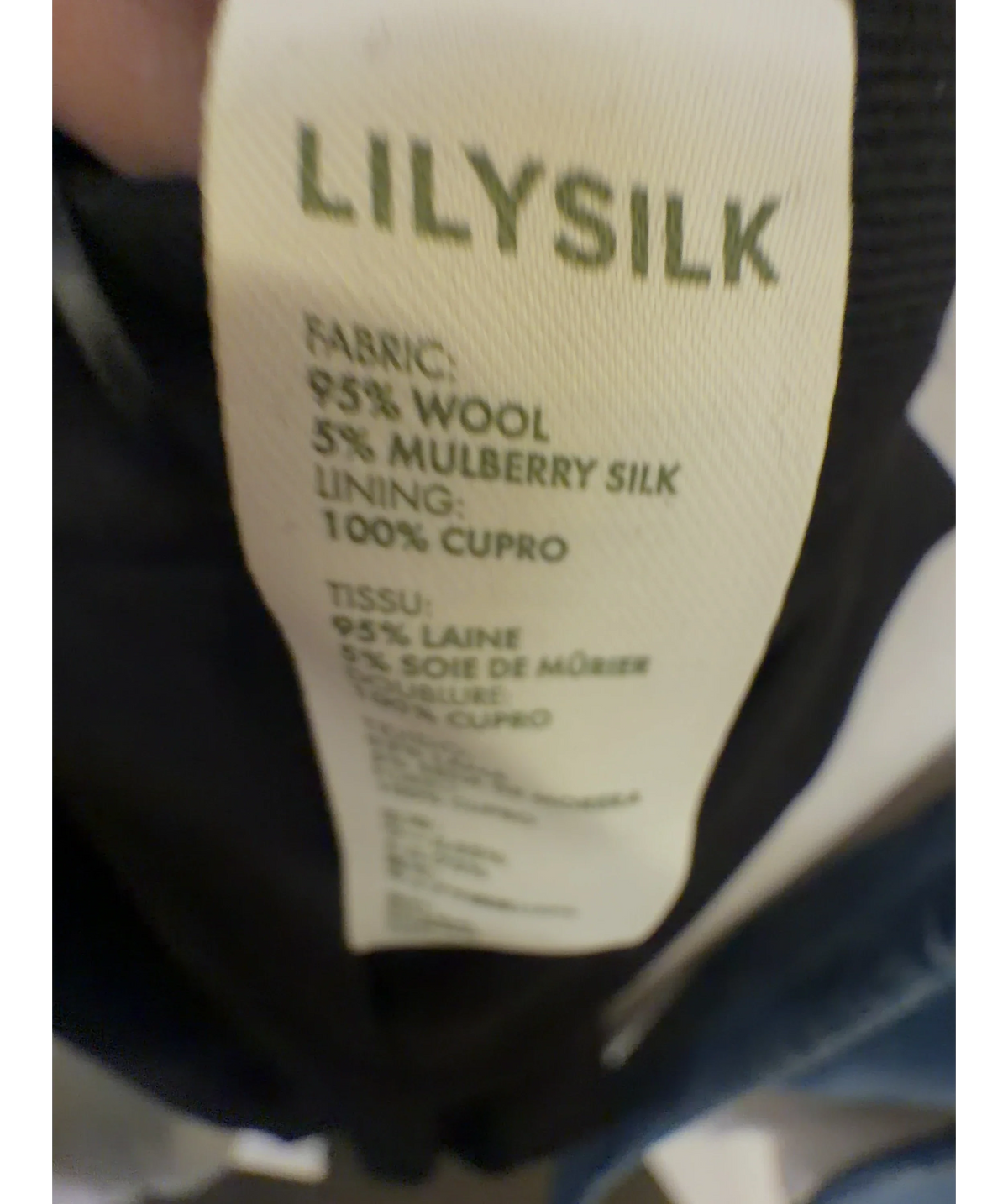 LILYSILK Black Silk-Wool Pleated Wide-Leg Trousers, size UK 6 — label