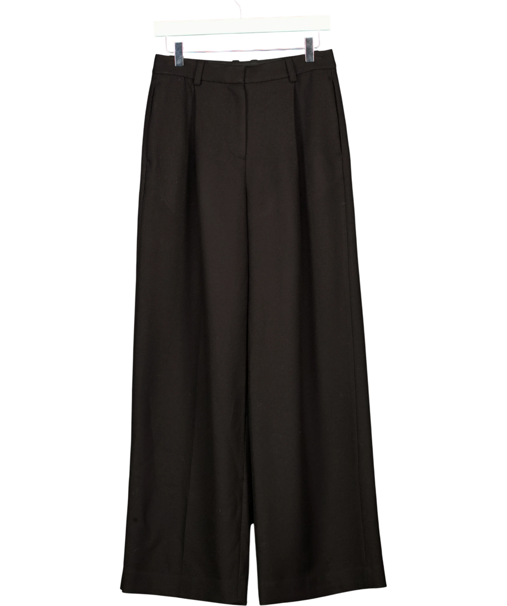 LILYSILK Black Silk-Wool Pleated Wide-Leg Trousers, size UK 6 — front