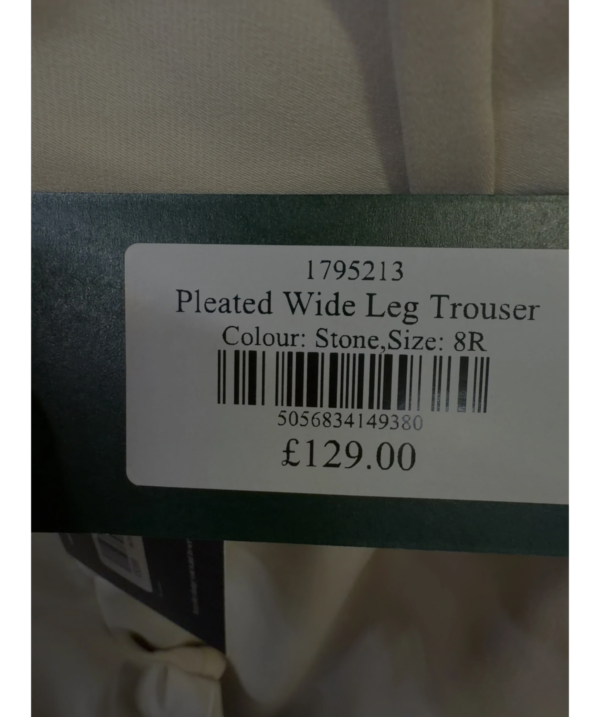 HOLLAND COOPER stone Pleated Wide Leg Trouser, size UK 8 — label