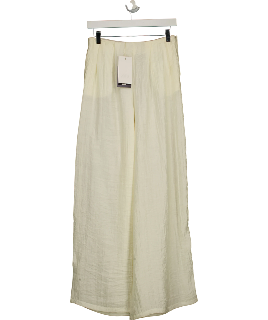 ZARA cream Wide-Leg Pleated Trousers, size UK XS — front