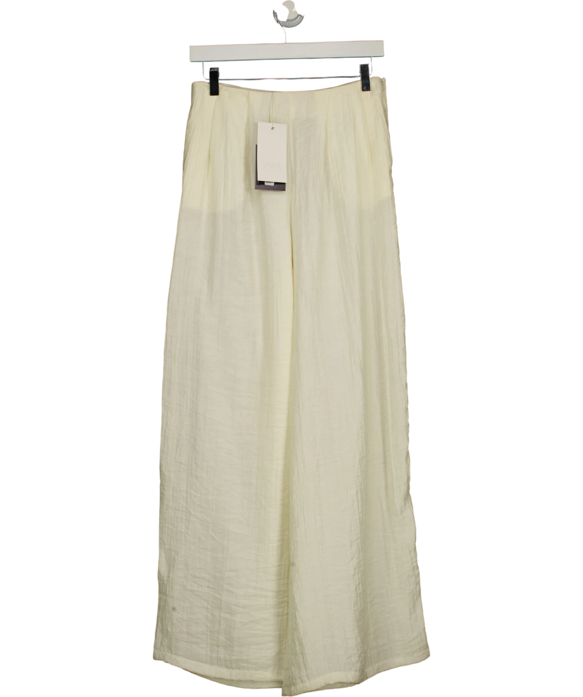 ZARA cream Wide-Leg Pleated Trousers, size UK XS — front