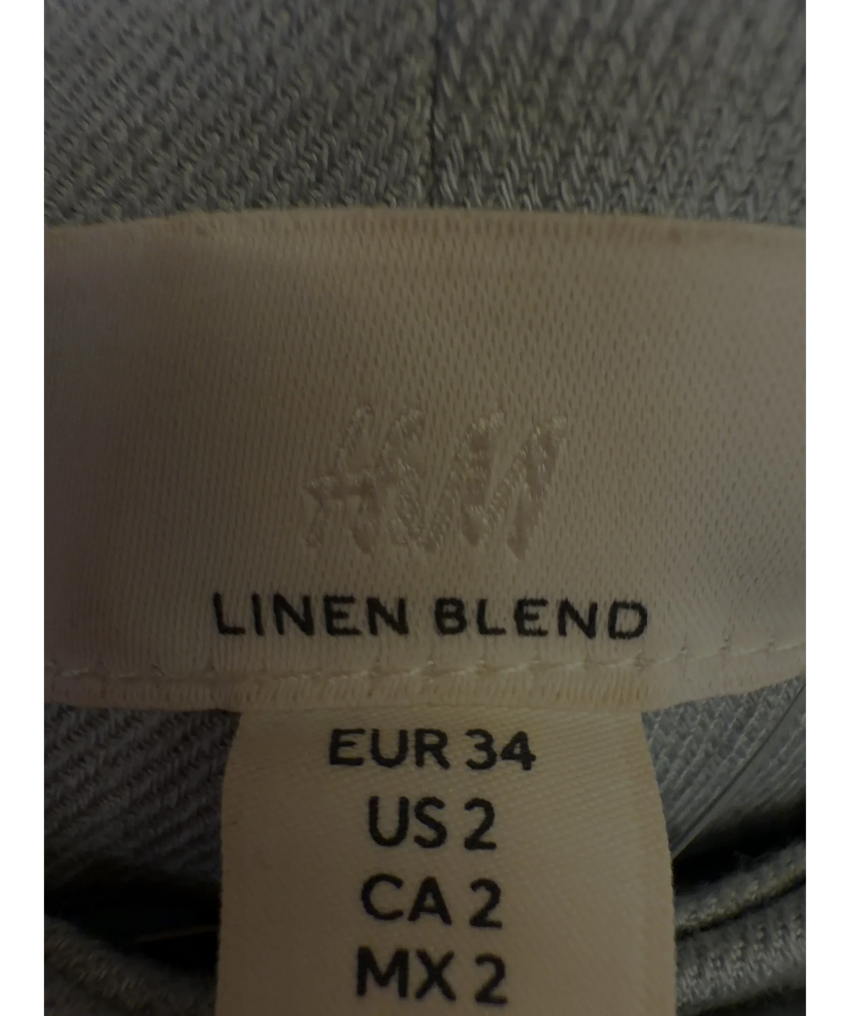 H&M Blue wide-leg linen blend trousers, size UK 6 — detail