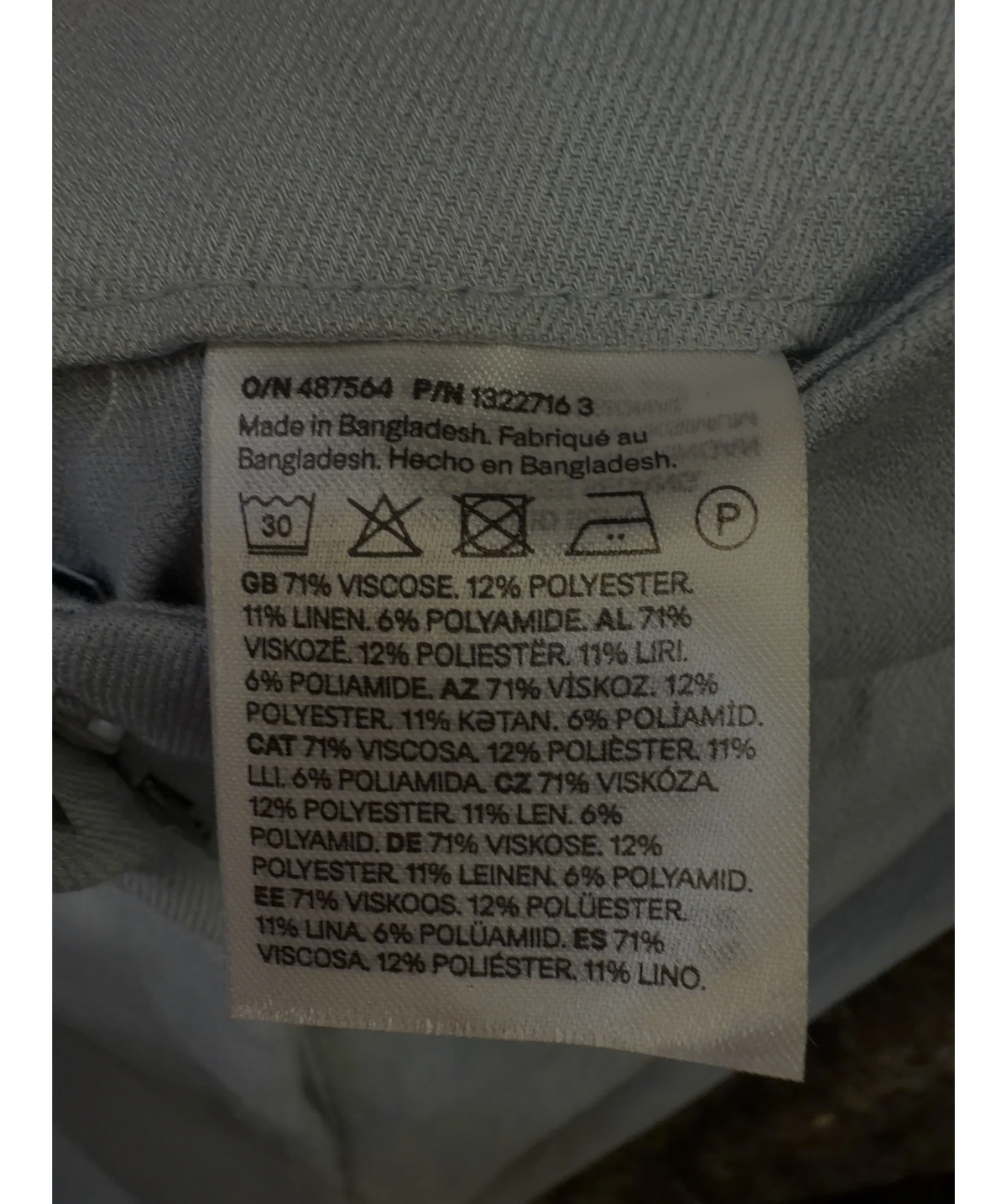 H&M Blue wide-leg linen blend trousers, size UK 6 — label