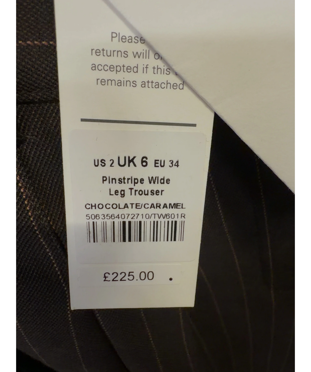 ME + EM Brown Pinstripe Wide Leg Trouser, size UK 6 — label