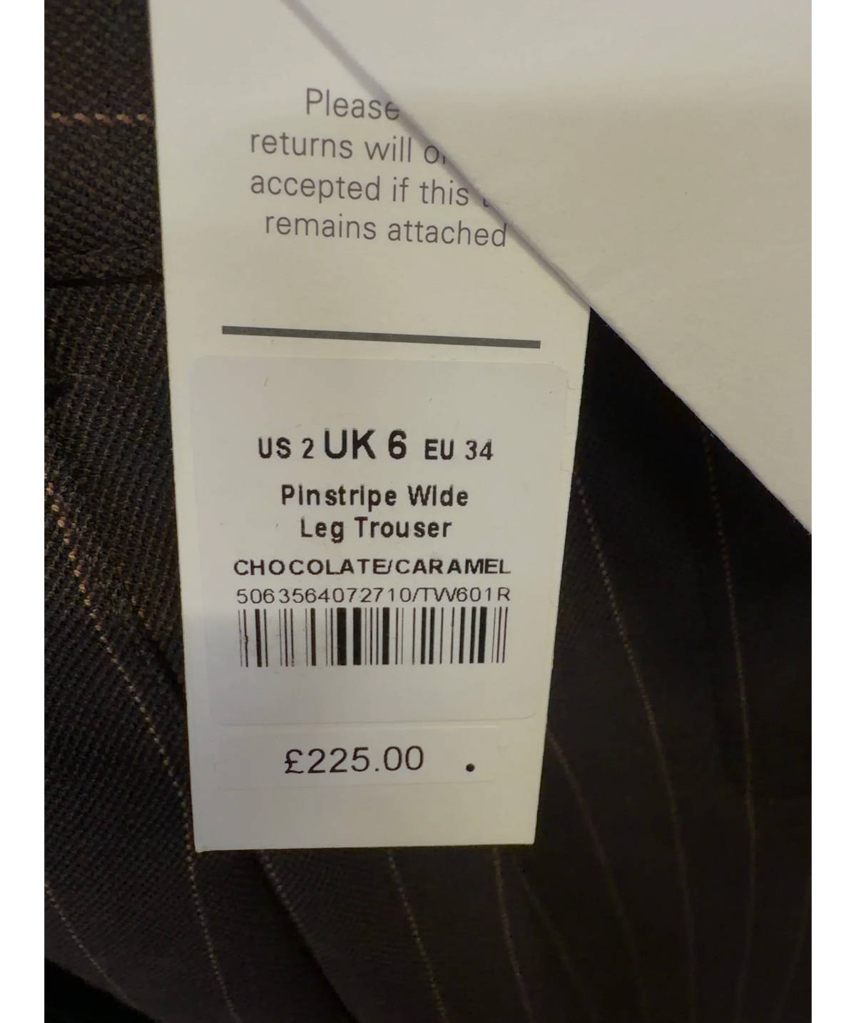 ME + EM Brown Pinstripe Wide Leg Trouser, size UK 6 — label