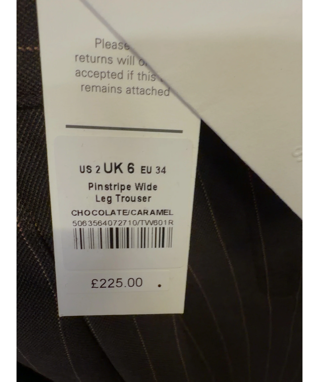 ME + EM Brown Pinstripe Wide Leg Trouser, size UK 6 — care label