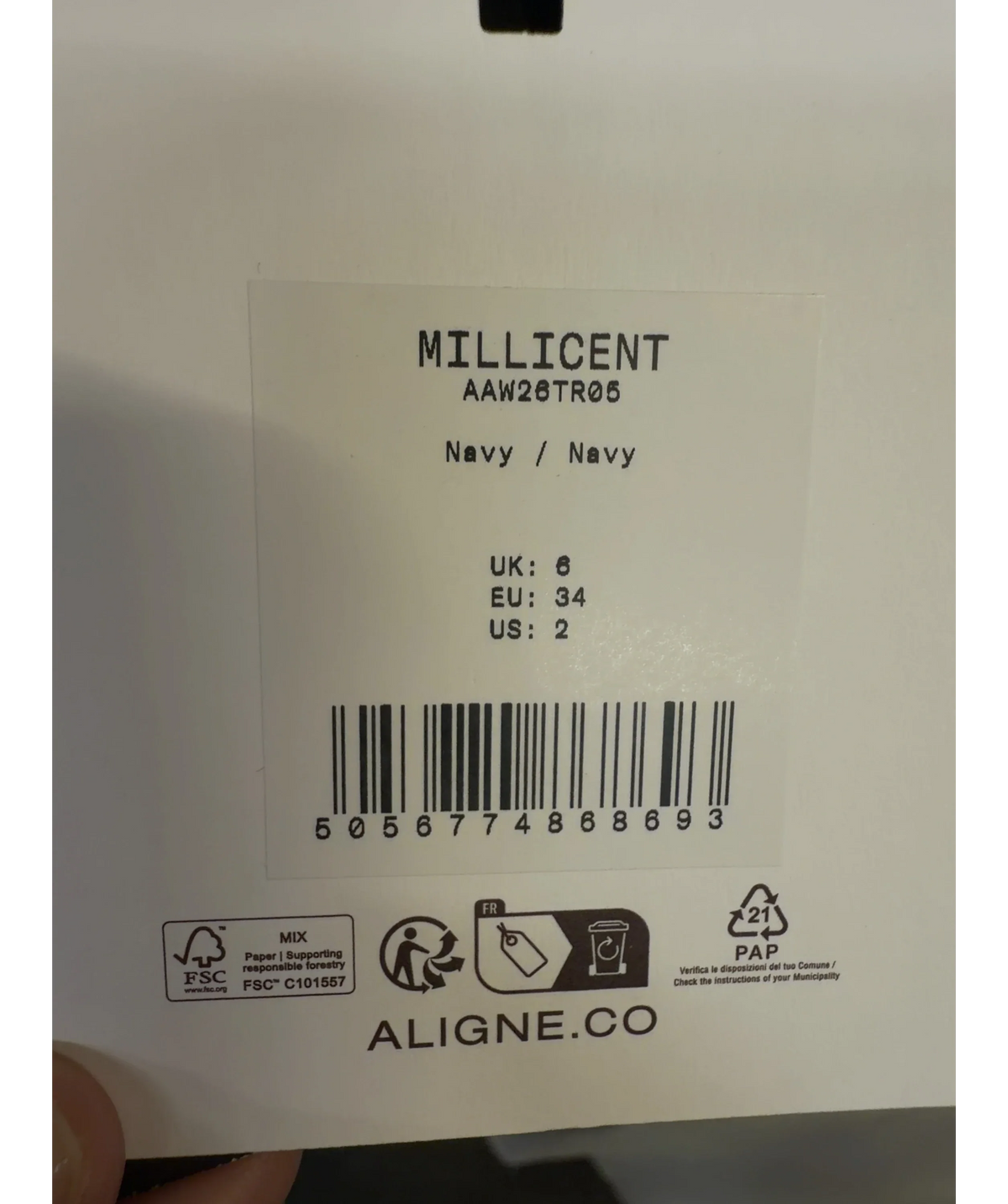 Aligne navy Millicent Satin Trouser, size UK 6 — label
